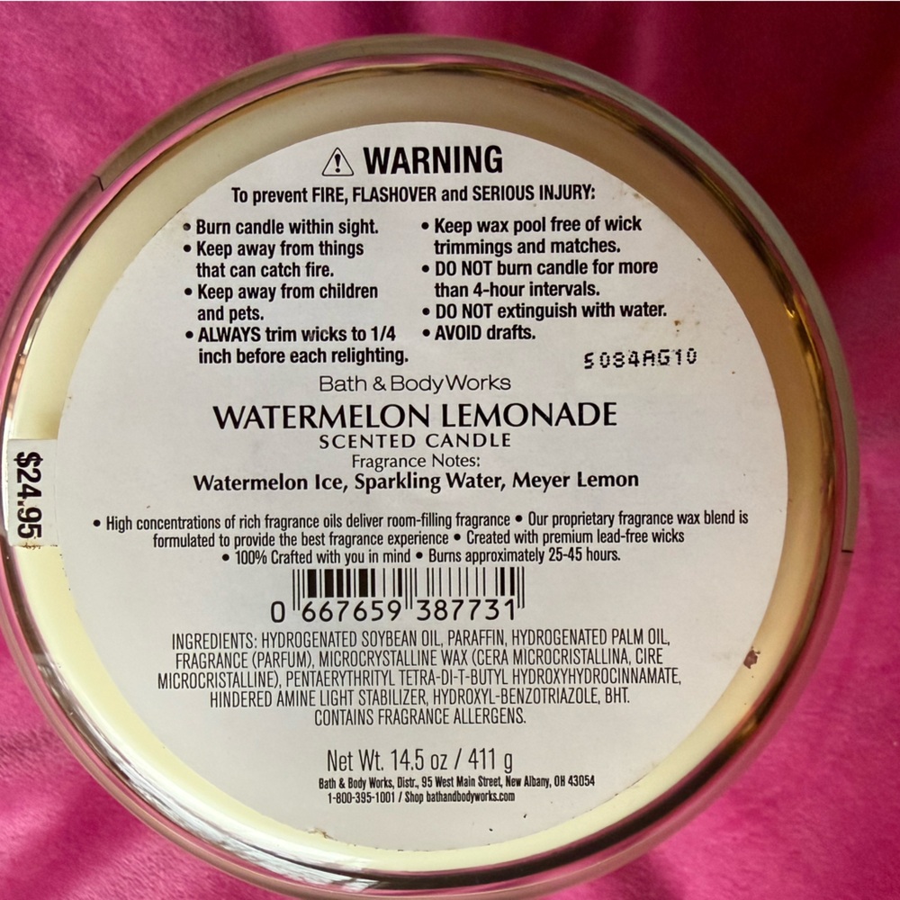 Bath & Body Works Watermelon Lemonade 3 Wick Candle - - Picture 4 of 5